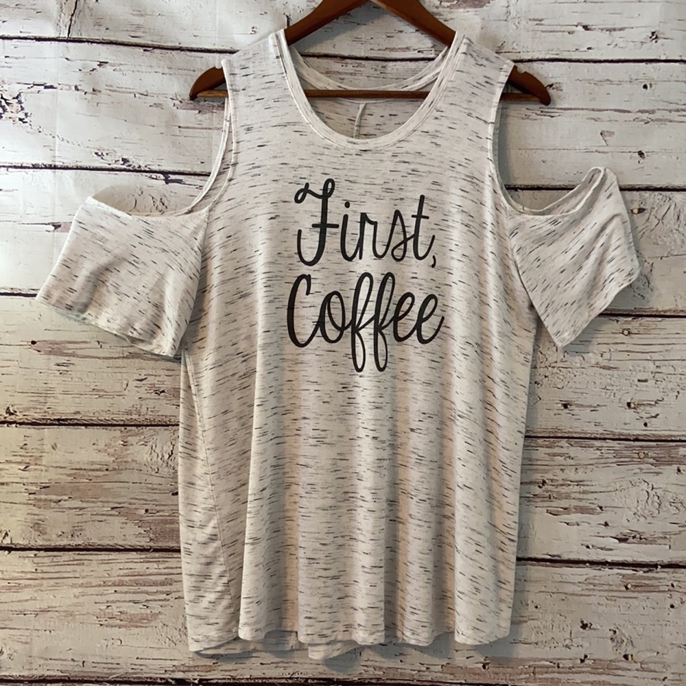 🌻5/$25🌻First, Coffee Cold Shoulder Tee
